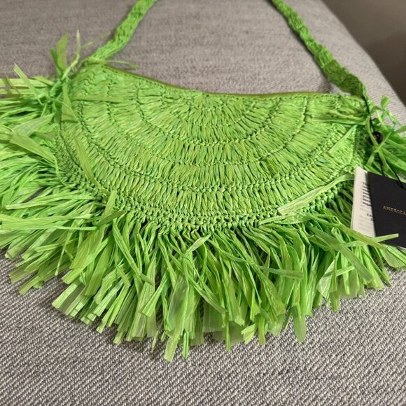NWT Lime Green Straw Medium Sized Crossover Purse - Picture 5 of 7